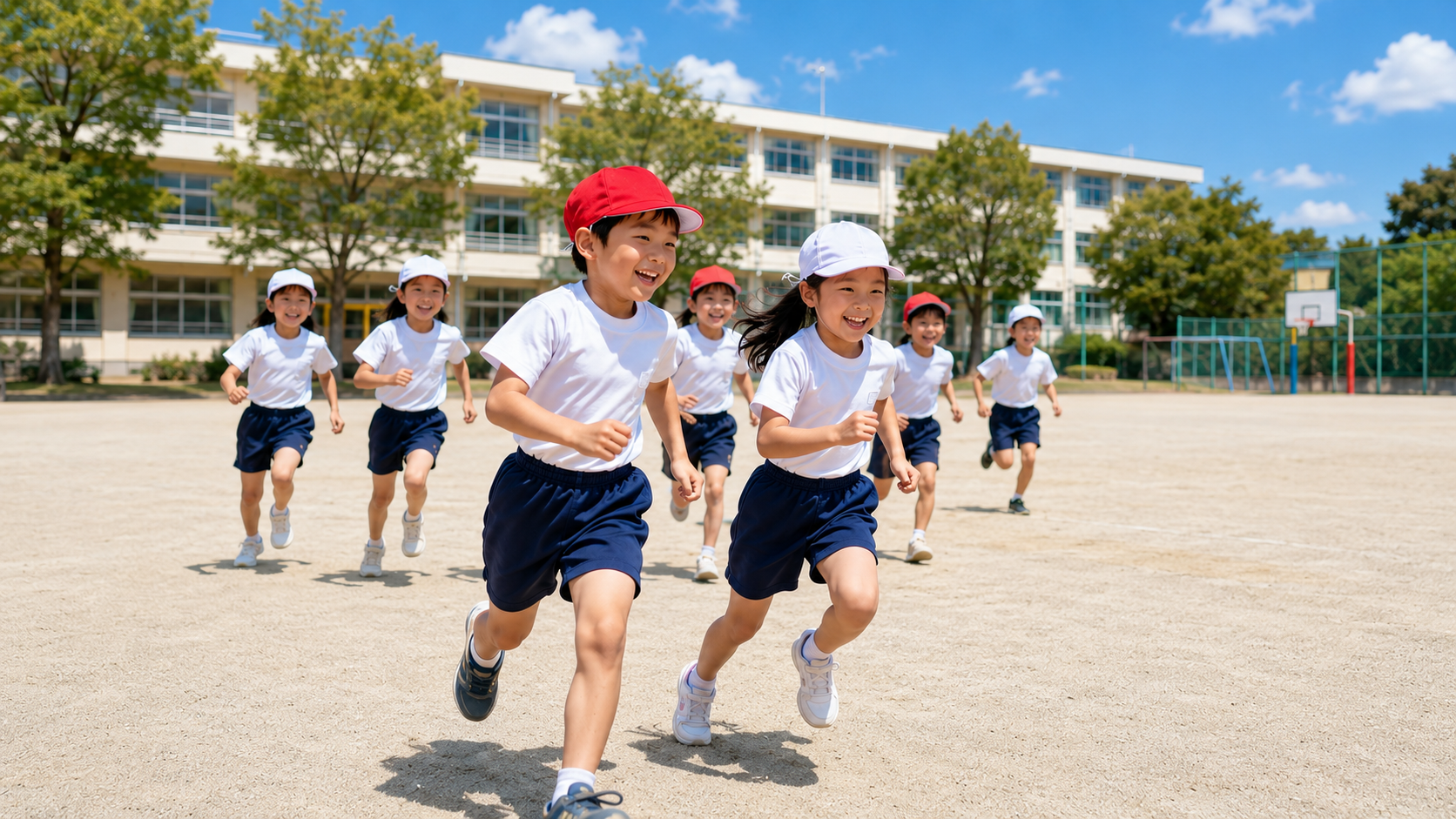 体育の授業で走る小学生